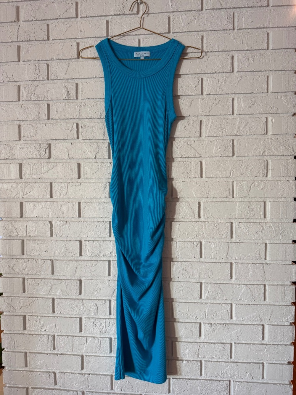 Michael Stars Ruched Tank Dress Teal Blue Ribbed XS